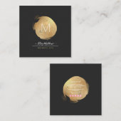 PixDezines Glam Monogram ブラック+ゴールドスポット スクエア名刺 (正面/裏面)