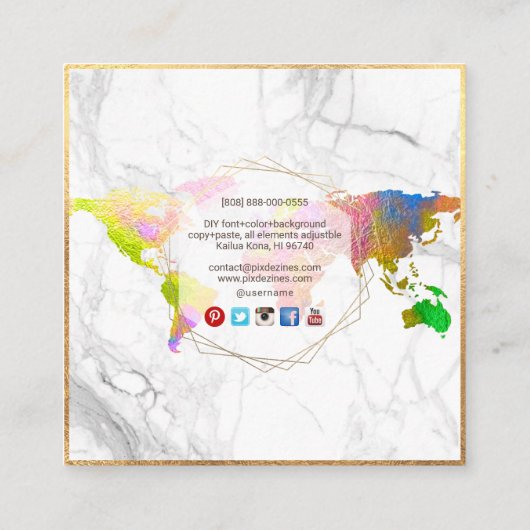 PixDezines GOINGグローバルモノグラム/フェイク金ゴールド スクエア名刺 (裏面)