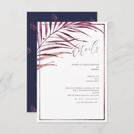 PixDezines Greenery Palm Fronds詳細 出欠カード (正面/裏面)