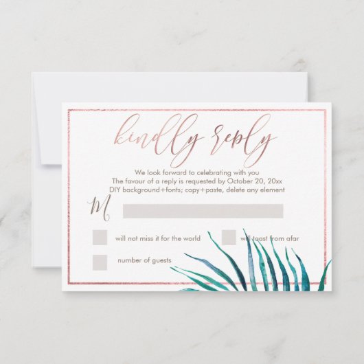 PixDezines Greenery RSVPフェイクバラ金ゴールド 出欠カード (裏面)