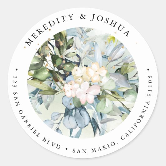 PixDezines Greenery、Sage Green Blue Gumの葉 ラウンドシール (正面)