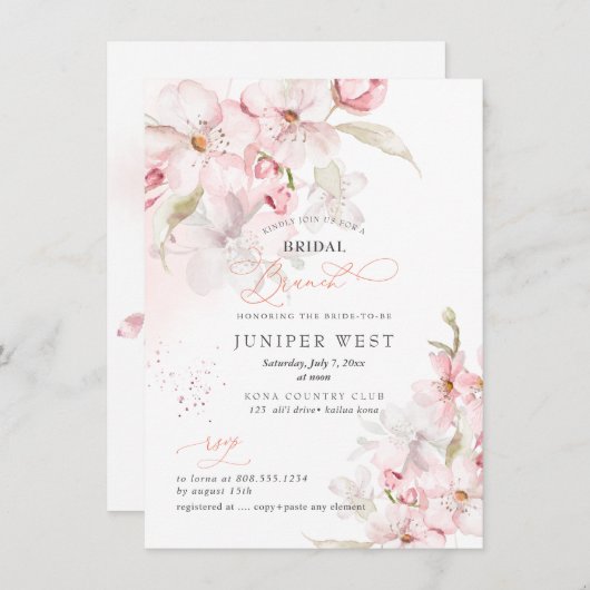 PixDezines H2さくらんぼ花ブライダルブランチ セーブザデート (正面/裏面)