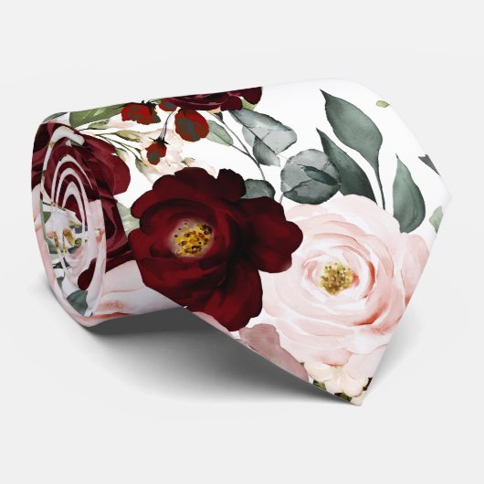 PixDezines H2ほこりっぽいピンクの赤面バーガンディ花 ネクタイ (ロール)