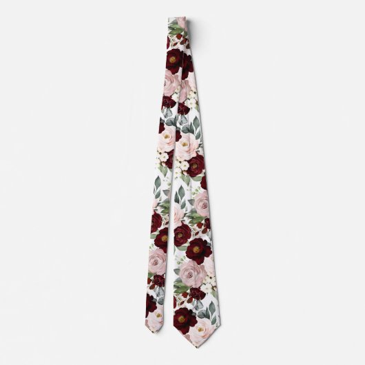 PixDezines H2ほこりっぽいピンクの赤面バーガンディ花 ネクタイ (裏面)