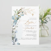 PixDezines H2ほこりっぽいブルーガム葉バプテスマ 招待状 (スタンド正面)