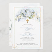 PixDezines H2ほこりっぽいブルーバラバプテスマ 招待状 (正面/裏面)