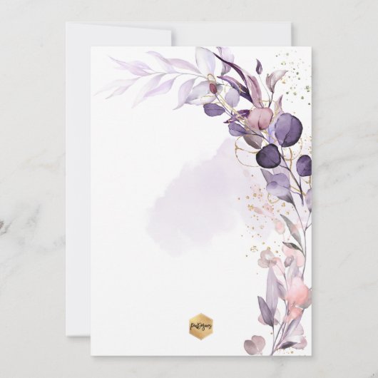 PixDezines H2ほこりっぽい紫のガム葉バプテスマ 招待状 (裏面)