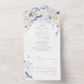 PixDezines H2ほこりっぽい青い花バラアジサイ オールインワン招待状 (内側)