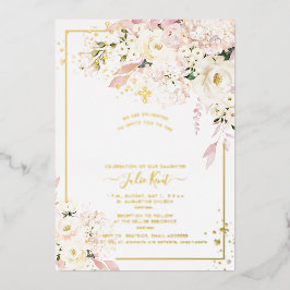 PixDezines H2アジサイ赤面バラ洗礼 箔招待状