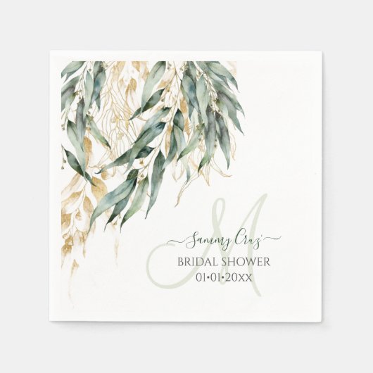 PixDezines H2ウィロー素朴ユーカリプトゥスモノグラム スタンダードカクテルナプキン (正面)