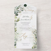 PixDezines H2ガムユーカリ素朴プタスグリーン金ゴールド オールインワン招待状 (内側)