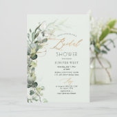 PixDezines H2グリーン金ゴールドユーカリブライダルシャワー 招待状 (スタンド正面)