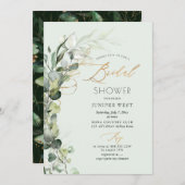 PixDezines H2グリーン金ゴールドユーカリブライダルシャワー 招待状 (正面/裏面)
