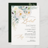 PixDezines H2グリーン金ゴールドユーカリブライダルシャワー 招待状 (正面/裏面)