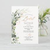 PixDezines H2グリーン金ゴールドユーカリブライダルシャワー 招待状 (スタンド正面)