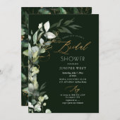 PixDezines H2グリーン金ゴールドユーカリブライダルシャワー 招待状 (正面/裏面)