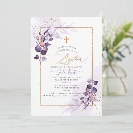 PixDezines H2ダスティパープルガムユーカリプタスバプテスマ 招待状 (スタンド正面)