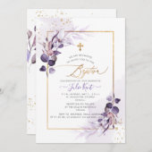 PixDezines H2ダスティパープルガムユーカリプタスバプテスマ 招待状 (正面/裏面)