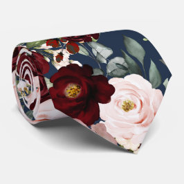 PixDezines H2ダスティピンク赤面バーガンディフラワーズネ ネクタイ