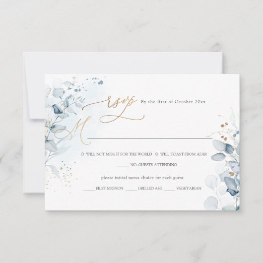 PixDezines H2ダスティブルーユーカリプタスRSVP w Meal 出欠カード (正面)