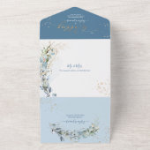 PixDezines H2ダスティー素朴ブルーユーカリ金ゴールド オールインワン招待状 (外側)