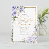 PixDezines H2パープルバラファーストホーリーコミュニオン 招待状 (スタンド正面)