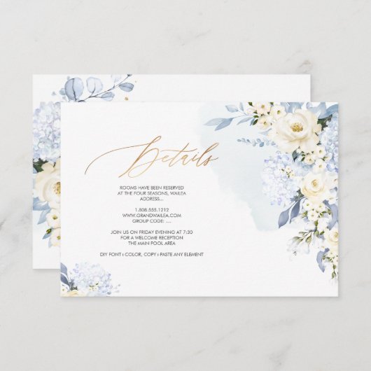 PixDezines H2ブルーアジサイのクリームバラ詳細 招待状 (正面/裏面)