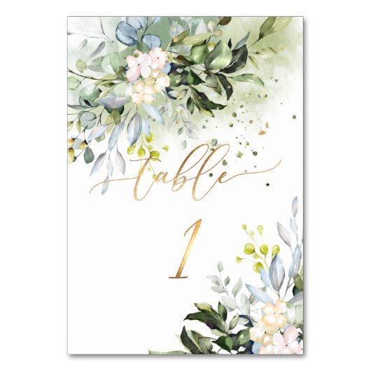 PixDezines H2ブルーエレガントガムユーカリ テーブルナンバー (正面)