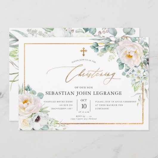 PixDezines H2プニーズユーカリ《キリスト教》洗礼式や命名式 招待状 (正面/裏面)