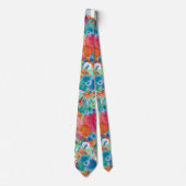 PixDezines H2ボタニカルマゼンタコーラルオレンジティール(緑がかった色) ネクタイ (正面)