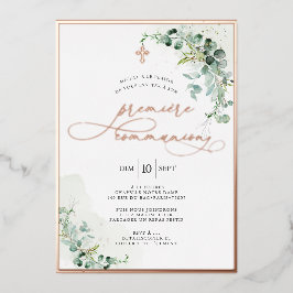 PixDezines H2ユーカリプレミエール素朴コミュニオン 箔招待状