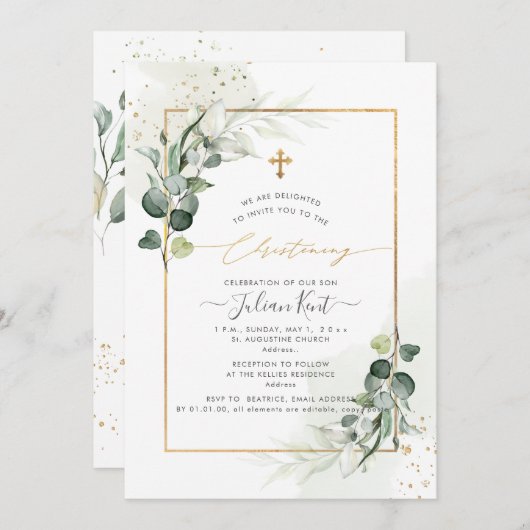 PixDezines H2ユーカリ《キリスト教》洗礼式や命名式 招待状 (正面/裏面)