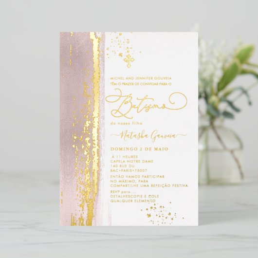 PixDezines H2埃っぽいバラバティスモ実在ゴールドフォイル 箔招待状 (立ち正面)