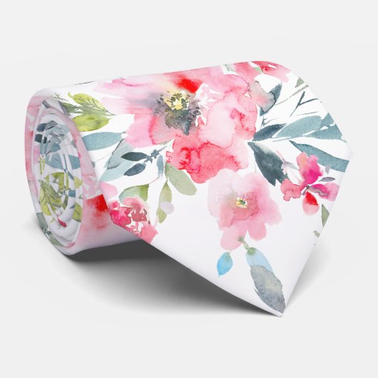 PixDezines H2春の花ピンクレッドダスティブルー ネクタイ (ロール)