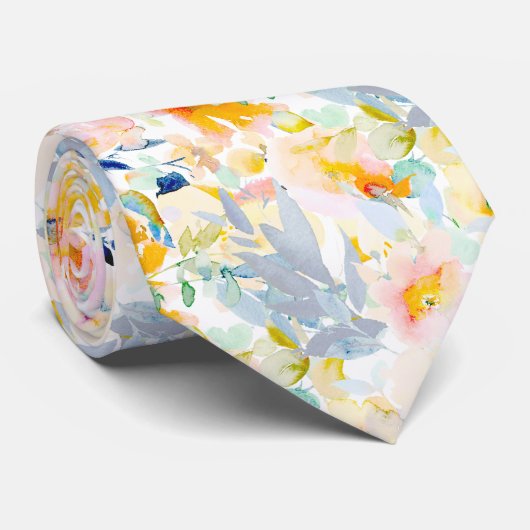 PixDezines H2春の花赤面ダスティブルー ネクタイ (ロール)