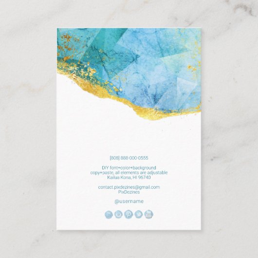 PixDezines H2水晶アクアブルー金ゴールド 名刺 (裏面)