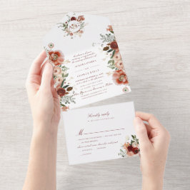 PixDezines H2秋の水彩カラーフラワーマルサラ オールインワン招待状