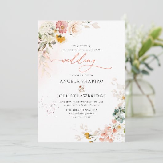 PixDezines H2秋ガーデンフラワーズボホ結婚ーズ 招待状 (スタンド正面)