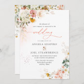 PixDezines H2秋ガーデンフラワーズボホ結婚ーズ 招待状 (正面/裏面)