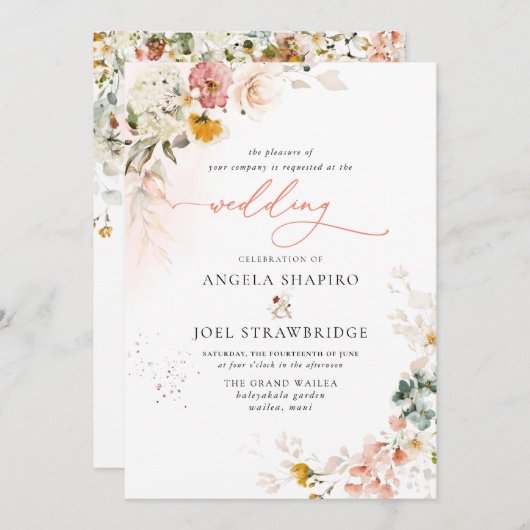 PixDezines H2秋ガーデンフラワーズボホ結婚ーズ 招待状 (正面/裏面)