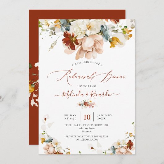 PixDezines H2秋ガーデンフラワーリハーサルディナー 招待状 (正面/裏面)