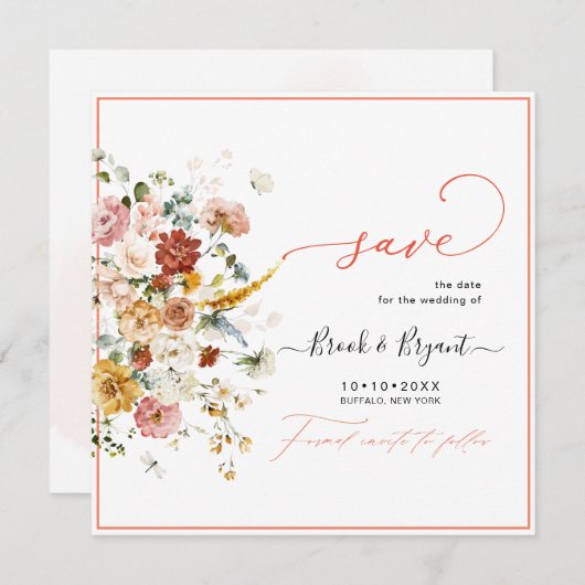 PixDezines H2秋ガーデン花の日付を保存 セーブザデート (正面/裏面)