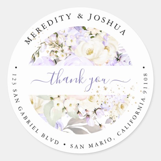 PixDezines H2紫あじさいクリームバラ ラウンドシール (正面)