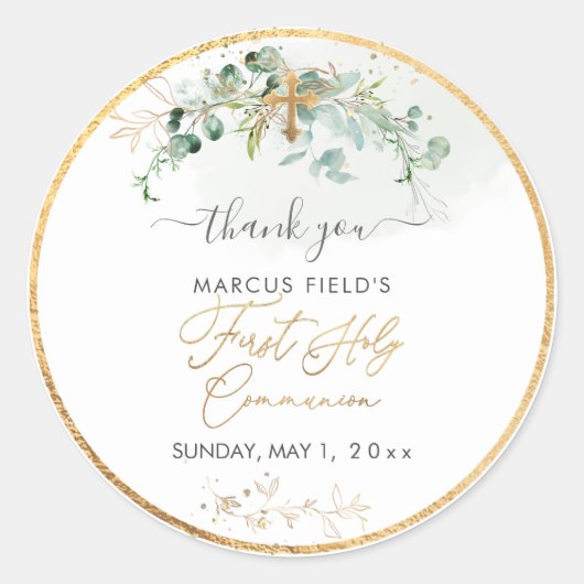 PixDezines H2緑のユーカリ聖餐会 ラウンドシール (正面)