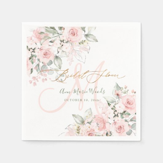 PixDezines H2赤面バラモノグラムブライダルシャワー スタンダードカクテルナプキン (正面)