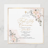 PixDezines H2赤面バラ第一聖餐会 招待状 (正面/裏面)