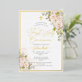 PixDezines H2赤面バラ第一聖餐会 箔招待状 (立ち正面)