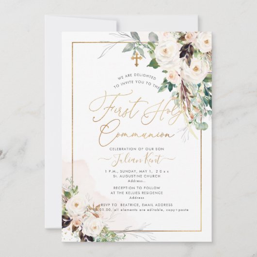 PixDezines H2赤面バラ第1回聖餐会 招待状 (正面)