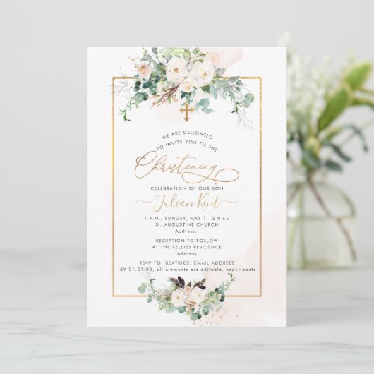 PixDezines H2赤面バラ《キリスト教》洗礼式や命名式 招待状 (スタンド正面)