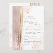 PixDezines H2赤面ピンク《キリスト教》洗礼式や命名式招待状 招待状 (正面/裏面)
